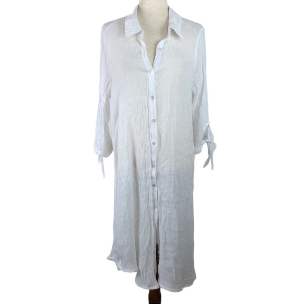 Mlle Gabrielle white swimsuit cover tunic dress beach wear light weight